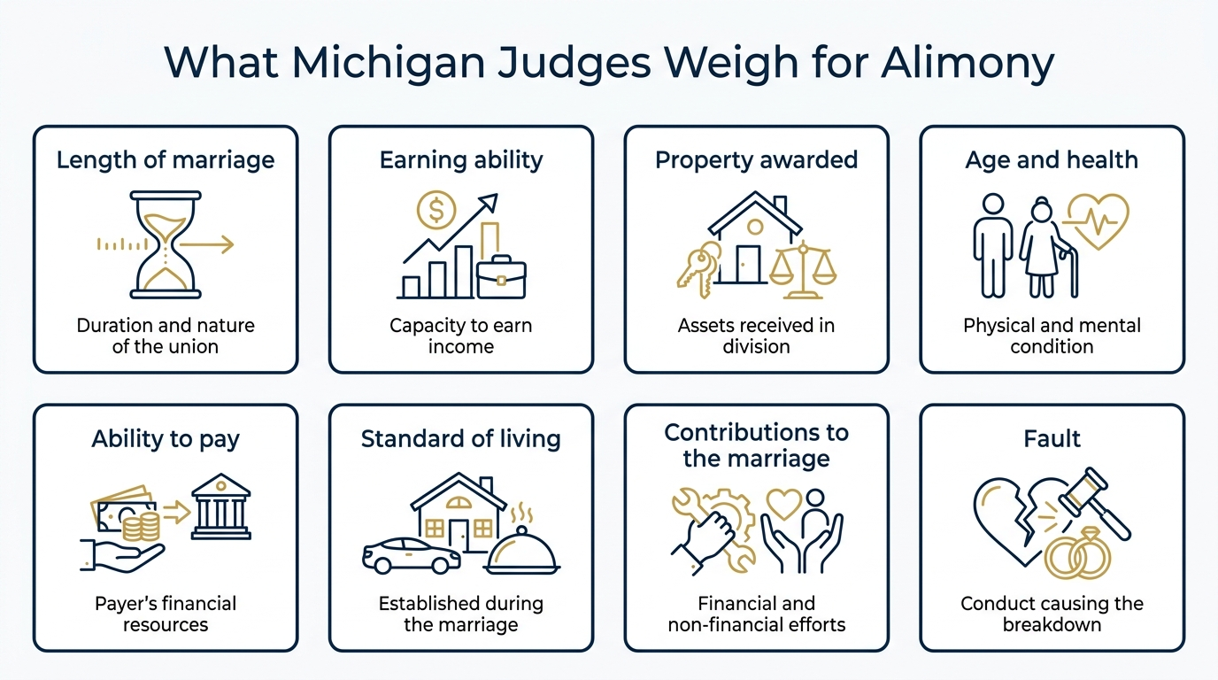 Infographic of Michigan spousal support factors